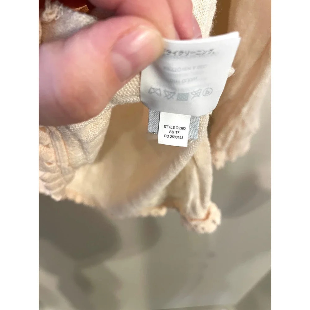 J. Crew | Women's Light Peach Pink 100% Linen Pom Pom Trim Sweater Medium - Picture 6 of 6